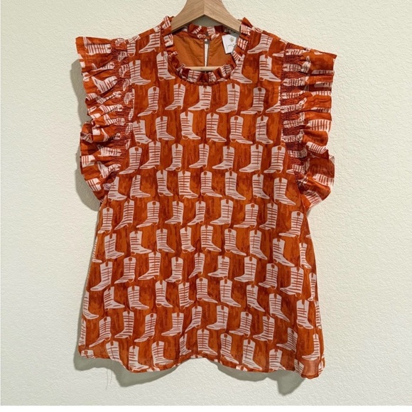 j. marie Tops - J. Marie Burnt Orange Cowboy Boot Top